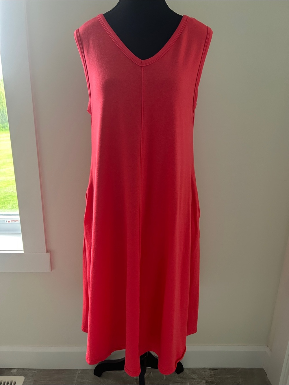 Reversible Coral A Line Midi Dress With Pockets